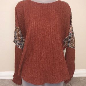 Aztec Print Waffle Knit Tunic Top